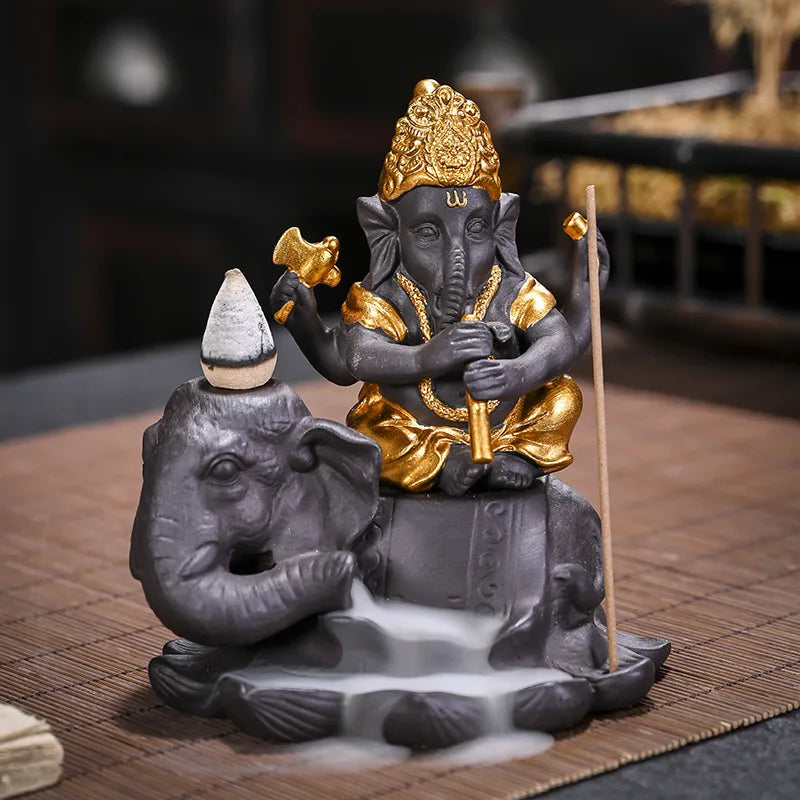 Elephant Head God Ganesha Reflux Incense Stove Decoration Diffuser Southeast Asian Elephant Sitting Lotus Incense Pedestal Craft