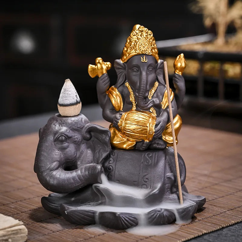 Elephant Head God Ganesha Reflux Incense Stove Decoration Diffuser Southeast Asian Elephant Sitting Lotus Incense Pedestal Craft
