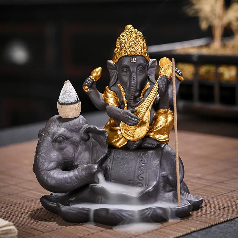 Elephant Head God Ganesha Reflux Incense Stove Decoration Diffuser Southeast Asian Elephant Sitting Lotus Incense Pedestal Craft